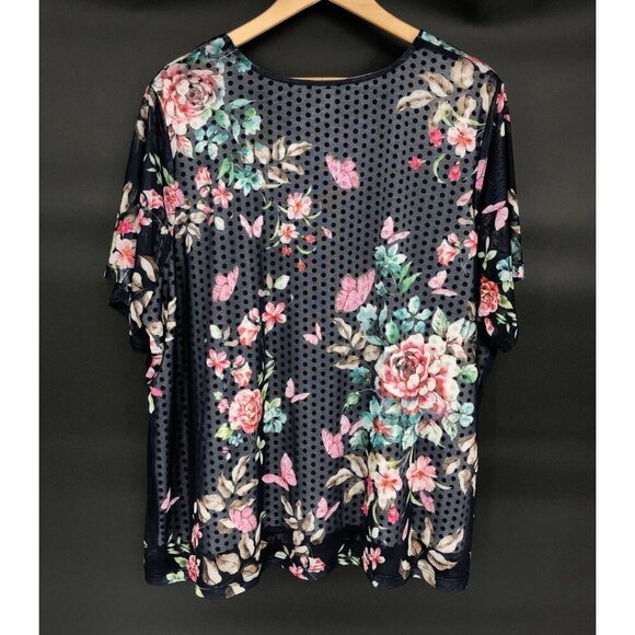 Catherines Floral Polka Dot Short Sleeve Top Womens 2XWP Plus Size Butterfly Y2k - Picture 2 of 7
